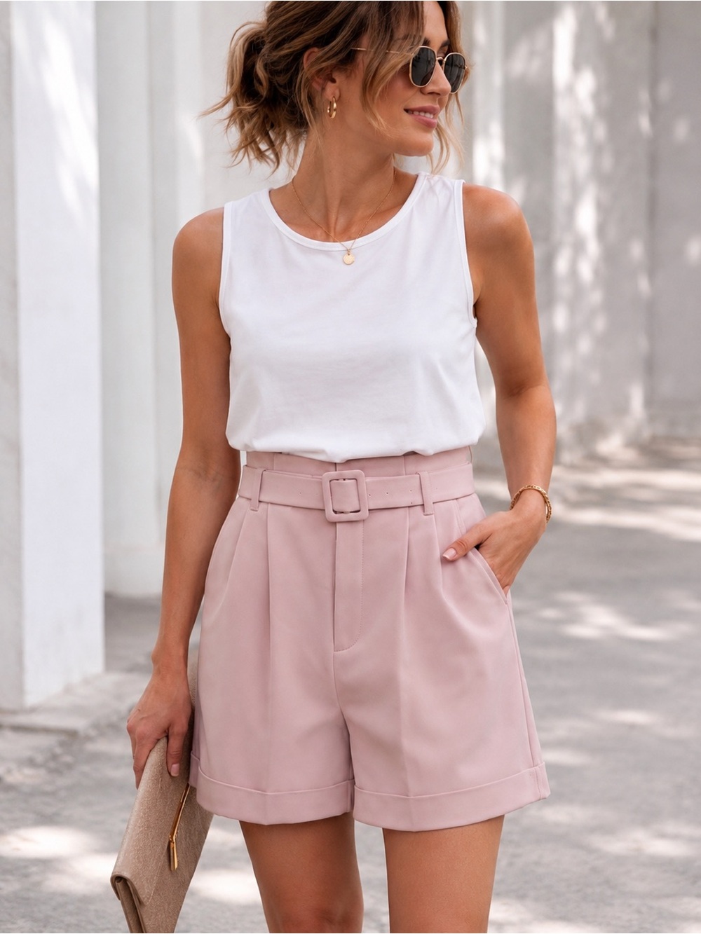NWT Express High Rise Pleated Dress Shorts w/ Belt blush pink size 10